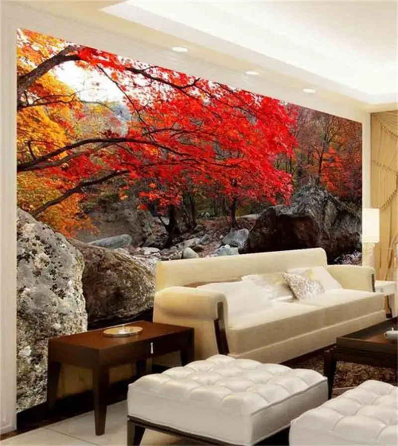 3d фотообои высокого разрешения на заказ номер нетканый Фреска лес красные листья