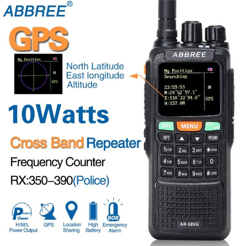 ABBREE AR 889G GPS 10 Вт рация SOS 999CH дуплексный ретранслятор ночной режим двухдиапазонный