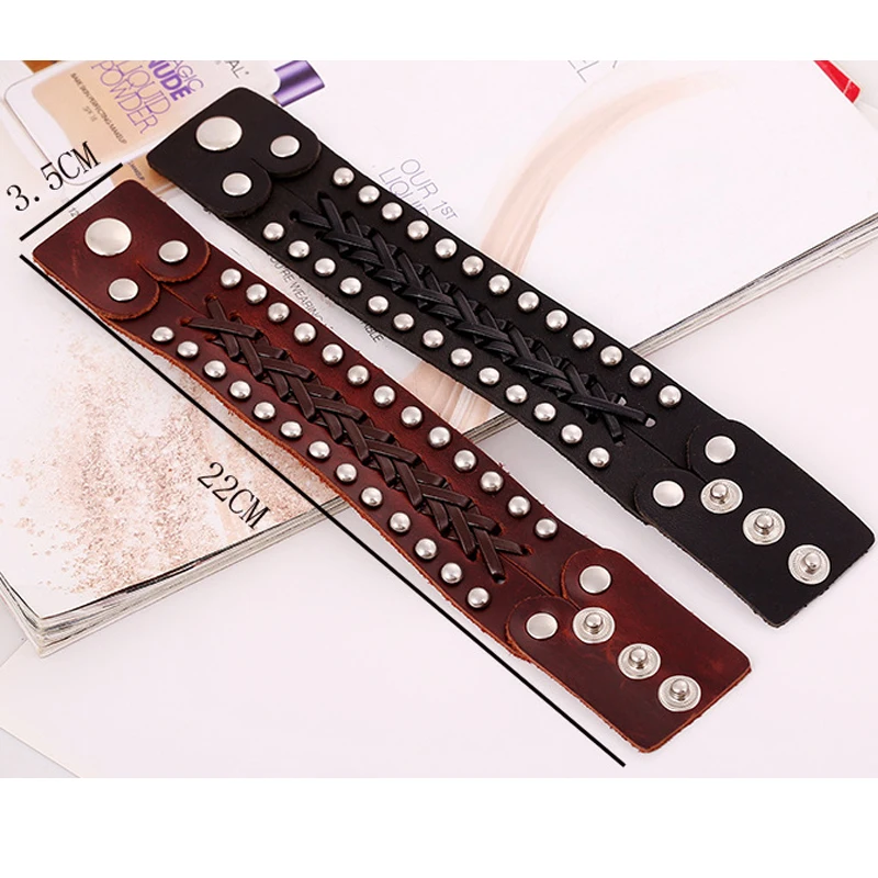 Мужские браслеты в стиле панк широкий браслет из натуральной кожи Женский