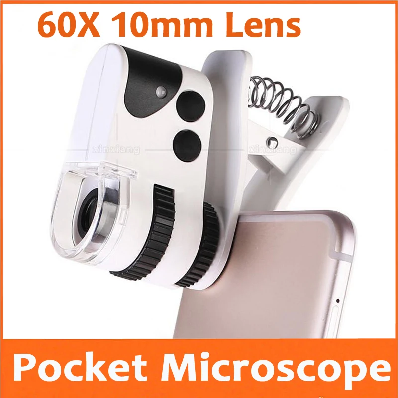 

60X 10mm USB Rechargeable Focus LED Illuminated Cellphone Microscope Magnifier Jewelry Appraisal Loupe with Mobile Phone Clip