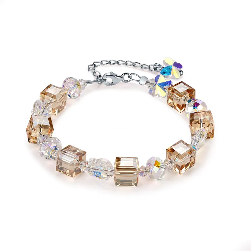 Женские свадебные браслеты цепочки с бусинами серебристые кристаллами Swarovski