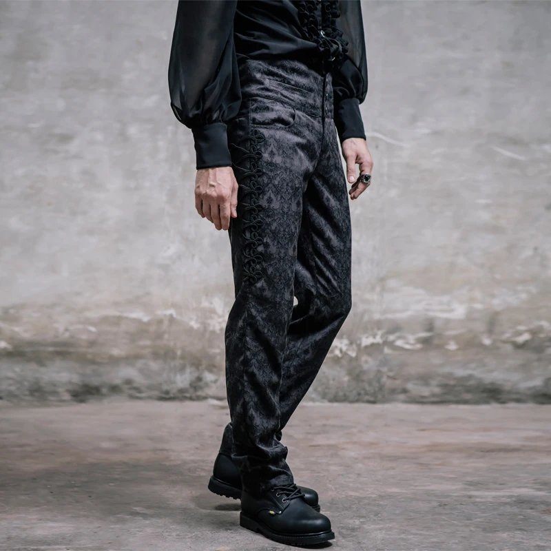 Брюки мужские жаккардовые с завышенной талией деловые длинные брюки в стиле панк