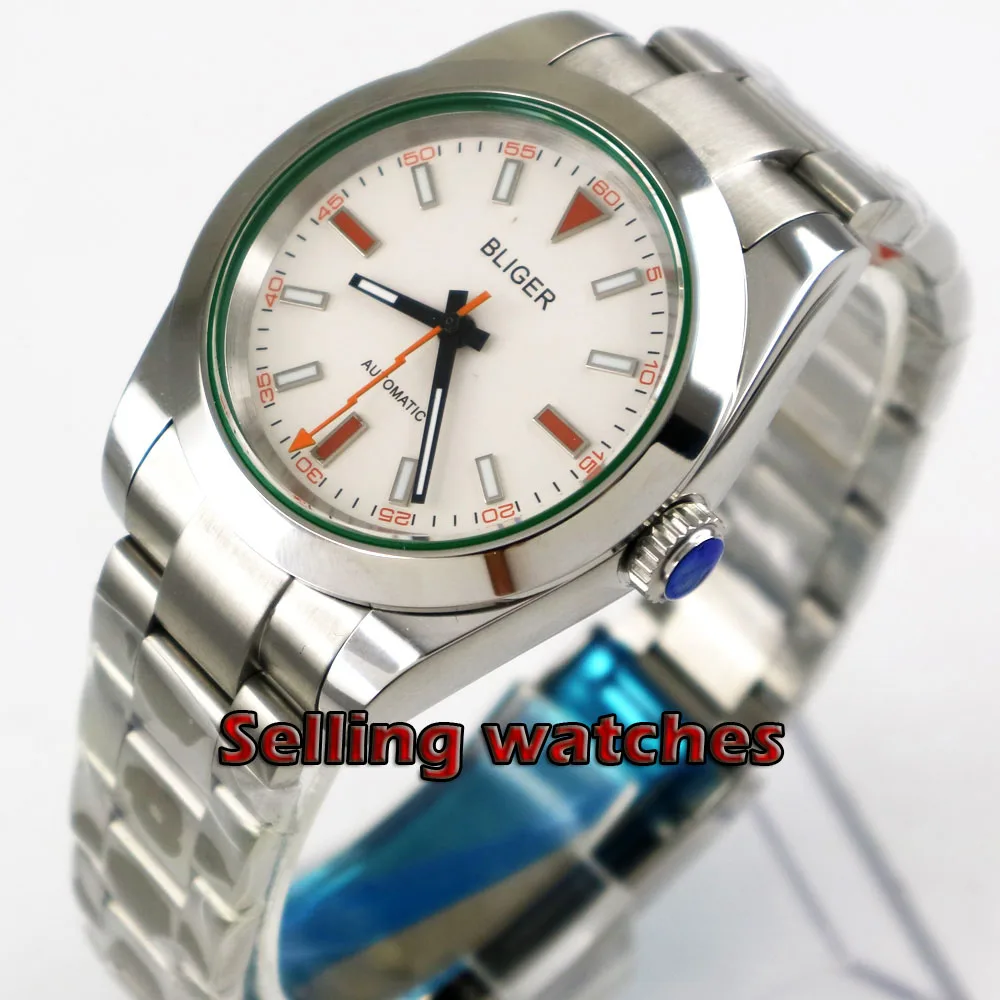 

40mm bliger white dial luminous saphire glass orange hand polished bezel Automatic movement men's watch
