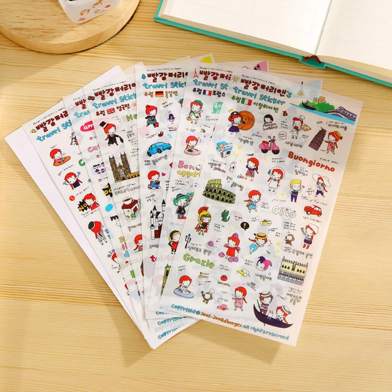 6 шт./лот Дневник для путешествий милая девушка бумажная наклейка творчества