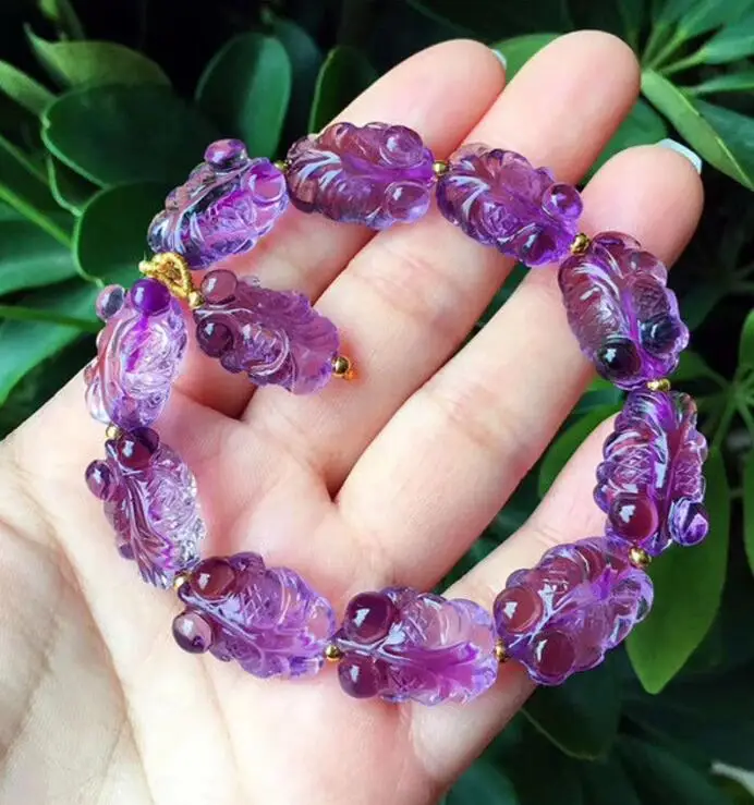 

FREE SHIPPING Natural Amethyst Exquisite Carving Quartz Crystal Beads Bracelet AAAA 19*13*10mm fine jewelry