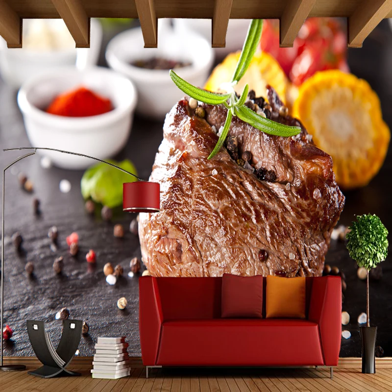 Индивидуальные обои для ресторана. Мясо 3D гостиной спальни кухни водостойкие ПВХ