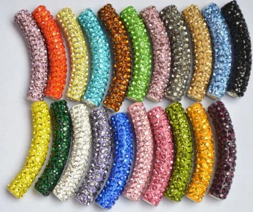 

Lowest Price!free shipping 50*10mm Mixed 15 Color In Ramdom Clay long bending tube beads charms for bracelet crystal x434