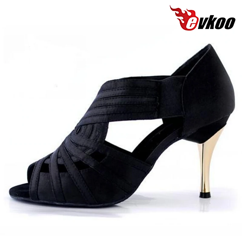 Evkoodance Comfortable Ladies Latin Shoes 8.5 cm High Heel Black Khaki Color Ballroom Dancing For Women Evkoo-147 | Спорт и