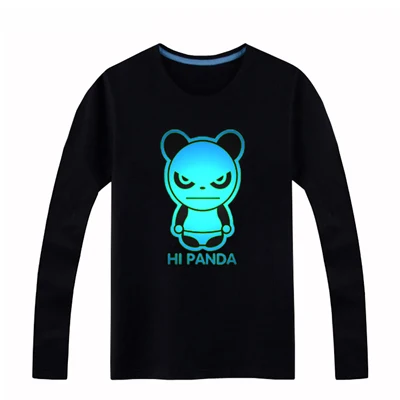 Panda Рост 100-160 см, светящаяся футболка с длинными рукавами для мальчиков, футболка с Бэтменом, рождественские топы для девочек-подростков, футболки для маленьких мальчиков - Цвет: Panda