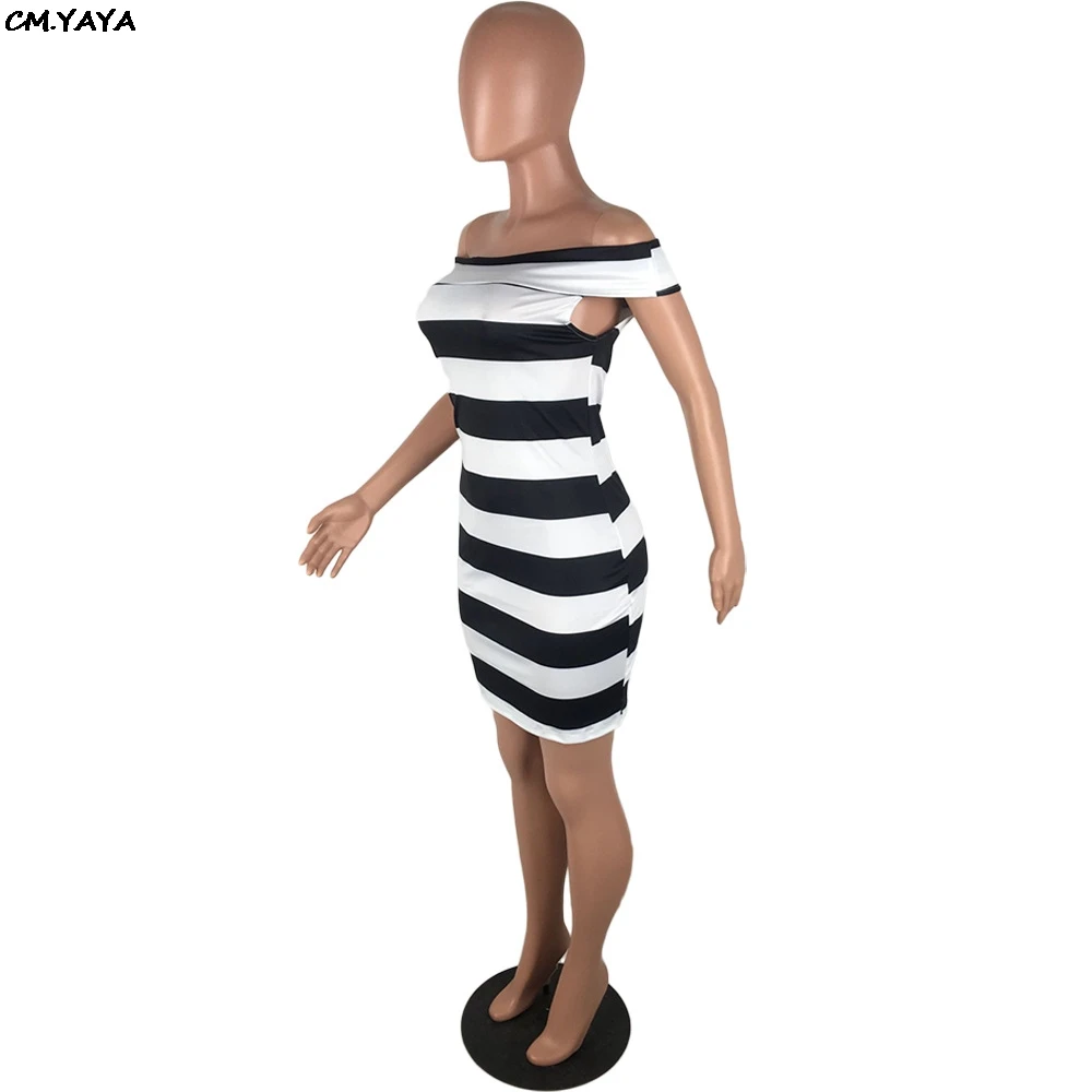 Новинка 2019 женское летнее облегающее мини-платье в полоску с открытыми плечами и