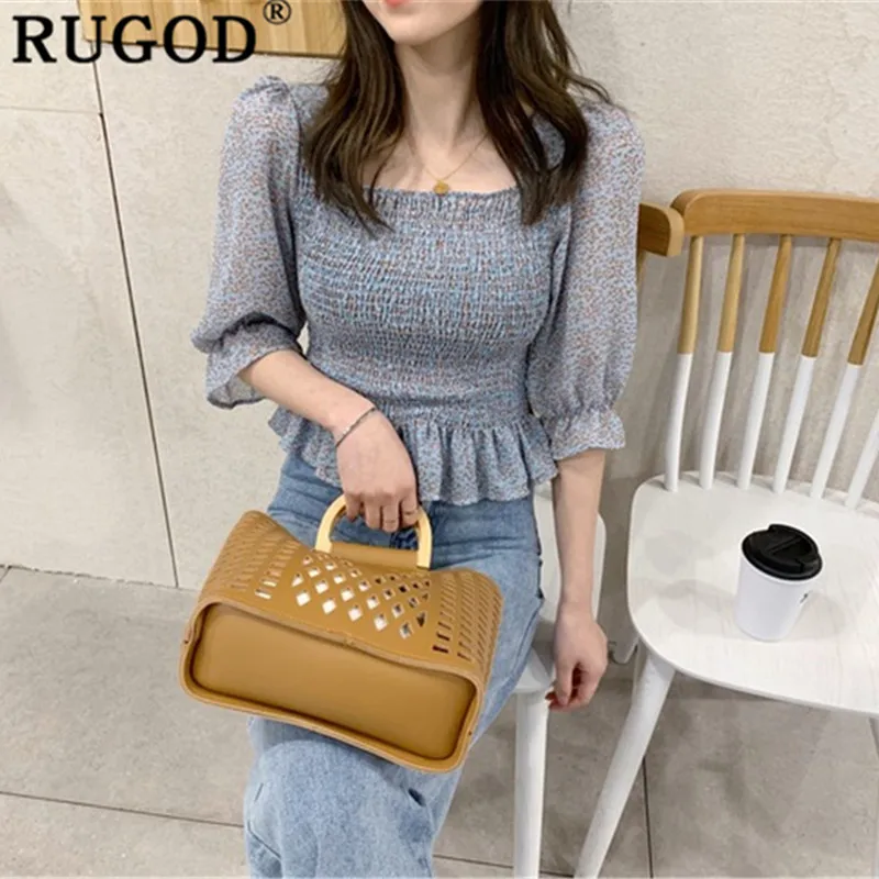 Женская блузка с принтом RUGOD винтажная облегающая рукавами фонариками летняя