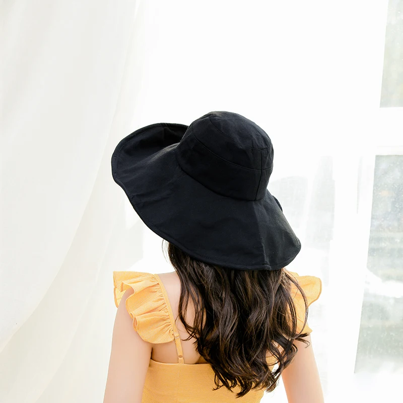 

Elegant Adult Women's Cotton Bucket Hats Novelty Fashion Beach Hat For Women 2019 New Summer Big Visor Breathable Caps