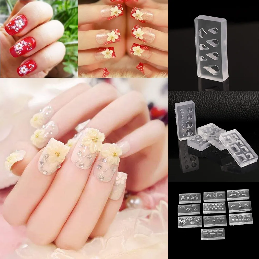 10 шт./компл. 3D акриловые форма для Nail Art украшения DIY дизайн силиконовые шаблоны