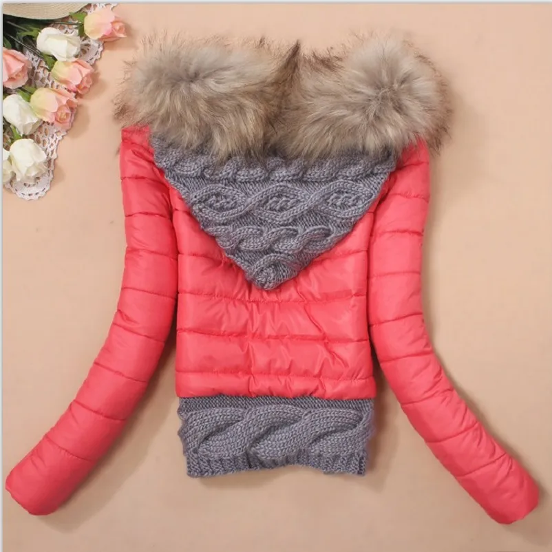 Осень Зима для женщин куртка пальто Вязание подкладка из хлопка с капюшоном Дамы