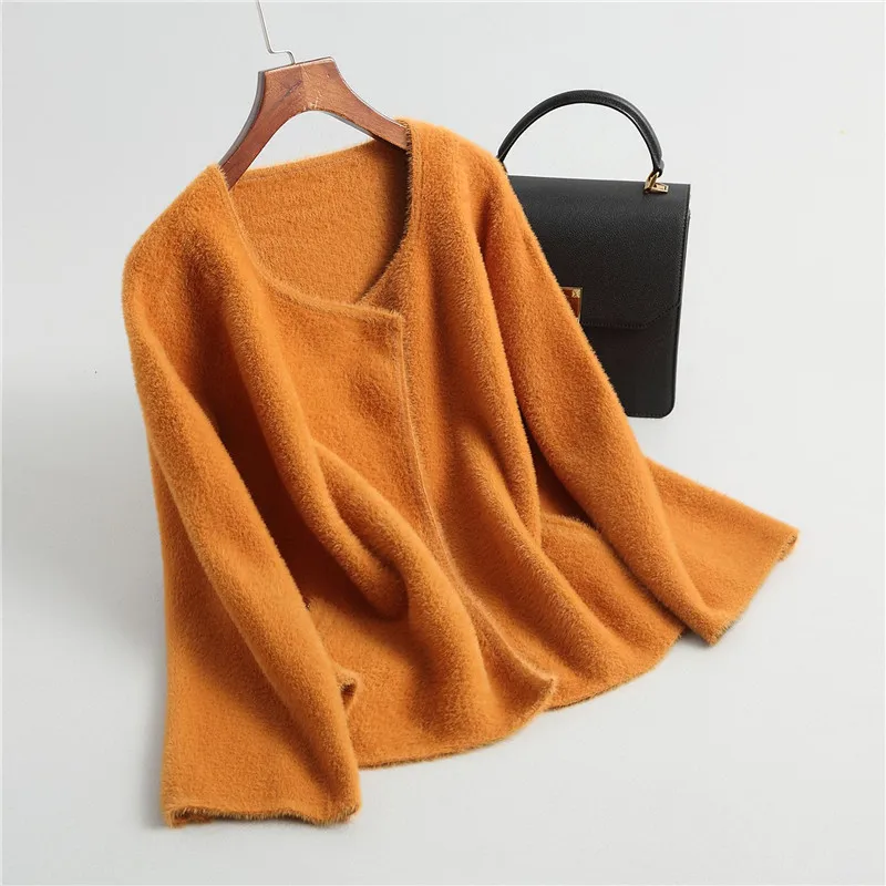 Evasu Lou Cardigan Women 2018 New Autumn and Winter Loose Sweater Milk Fur Jacket Long-sleeve Knitted Coat EV243 |