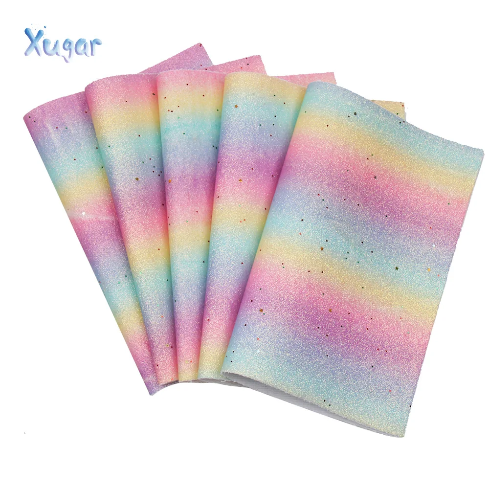 

Xugar 22*30cm Glitter Leather Sheets Gradient Chunky Rainbow Glitter Faux Leather Wedding Handmade Decor DIY Bags Bows Materials