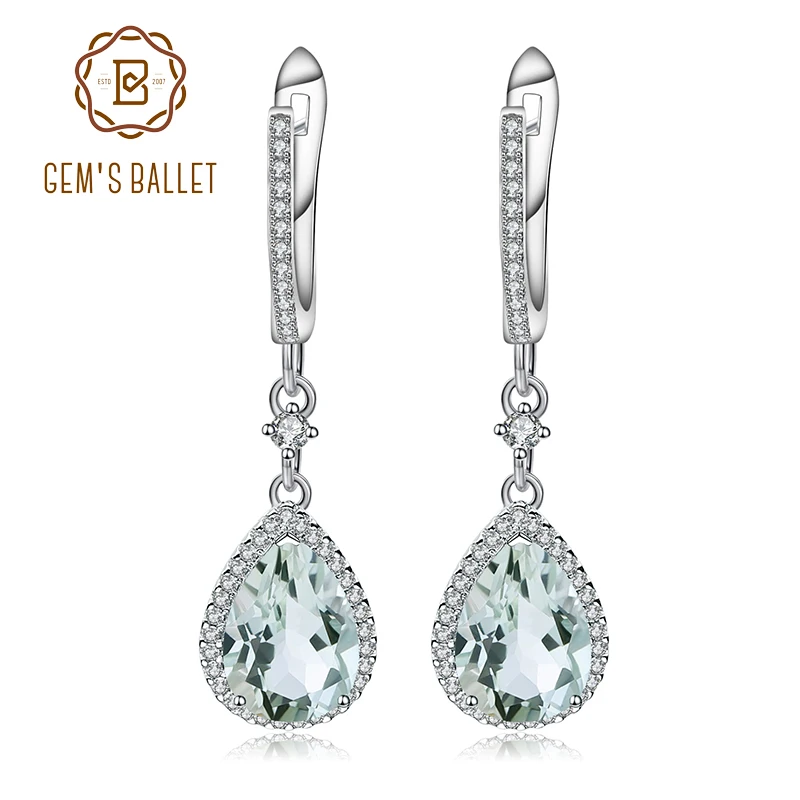 GEM'S BALLET Natural Green Amethyst Prasiolite Gemstone Drop Earrings 925 Sterling Silver Earrings  Fine Jewelry for Women