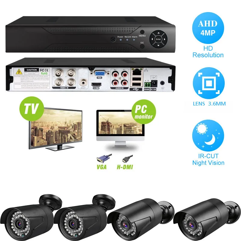 4 канальный 5 мегапиксельный комплект видеонаблюдения CCTV AHD система камер 5.0MP