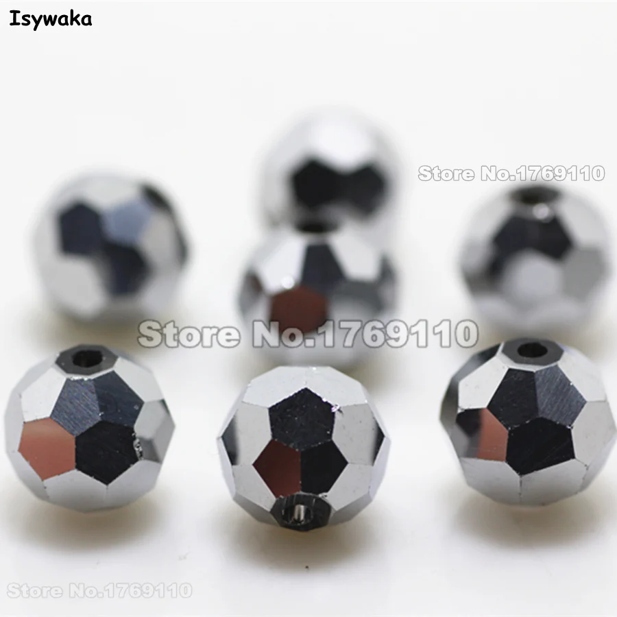 

Isywaka 10mm 70Pcs Shining Silver Color Football Faceted Austrian crystal Bead Round Loose beads Bracelet accessories diy Making
