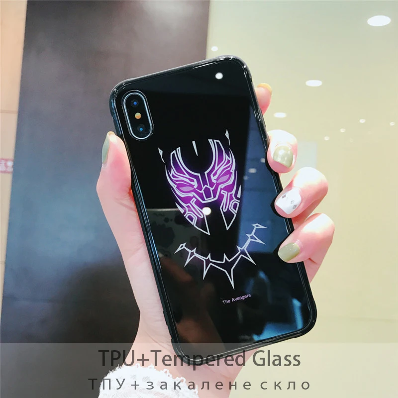Светящееся закаленное стекло чехол для IPhone 6 6s Plus задняя крышка Железный человек