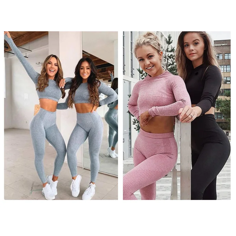 Модная спортивная женская футболка, однотонный дышащий бесшовный укороченный топ Femninia, спортивная одежда с длинным рукавом, женские топы для тренировок
