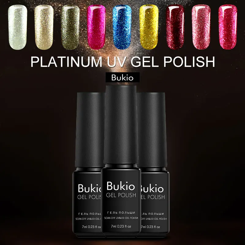 УФ гель для ногтей Bukio полуперманентный Гибридный лак с платиновой эмалью 7 мл все