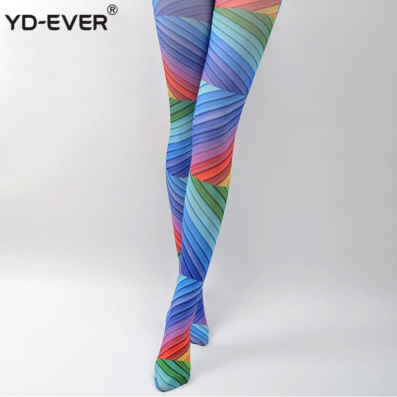 Женские колготки в радужную полоску из хлопка | Женская одежда