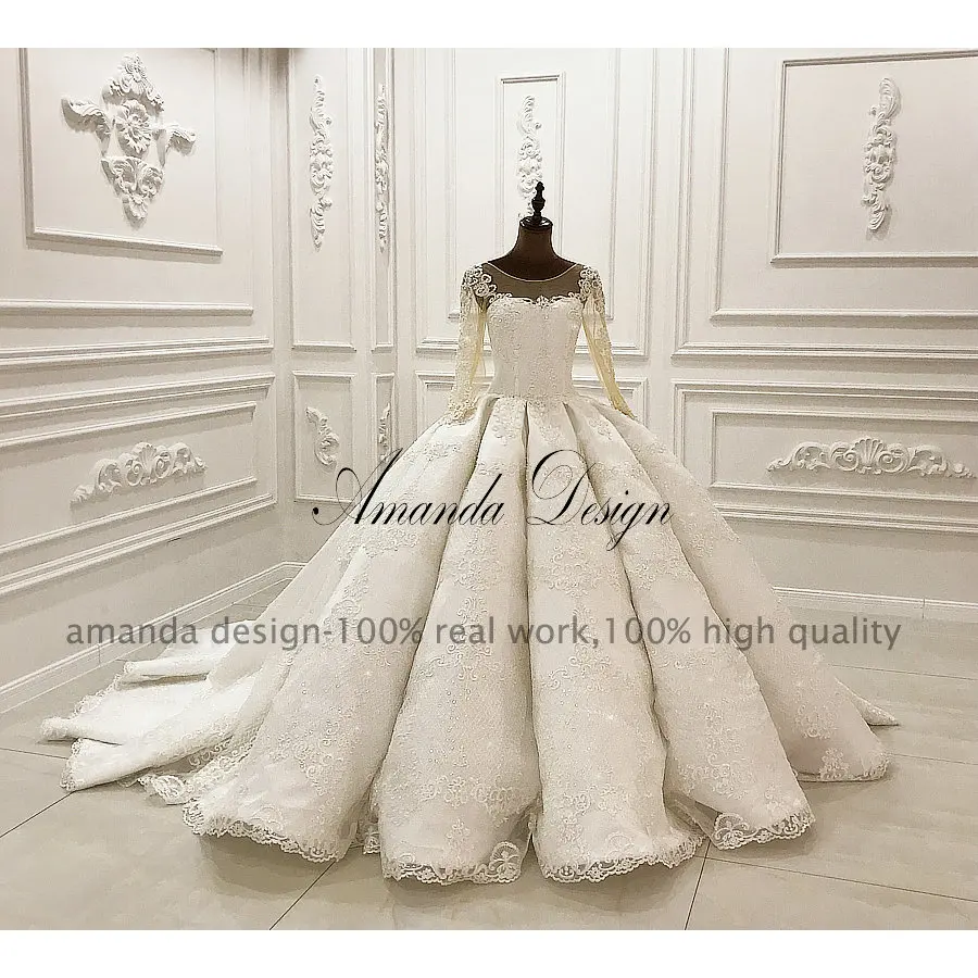 Кружевное плиссированное свадебное платье Amanda Novias bruidsjurken с длинными рукавами и