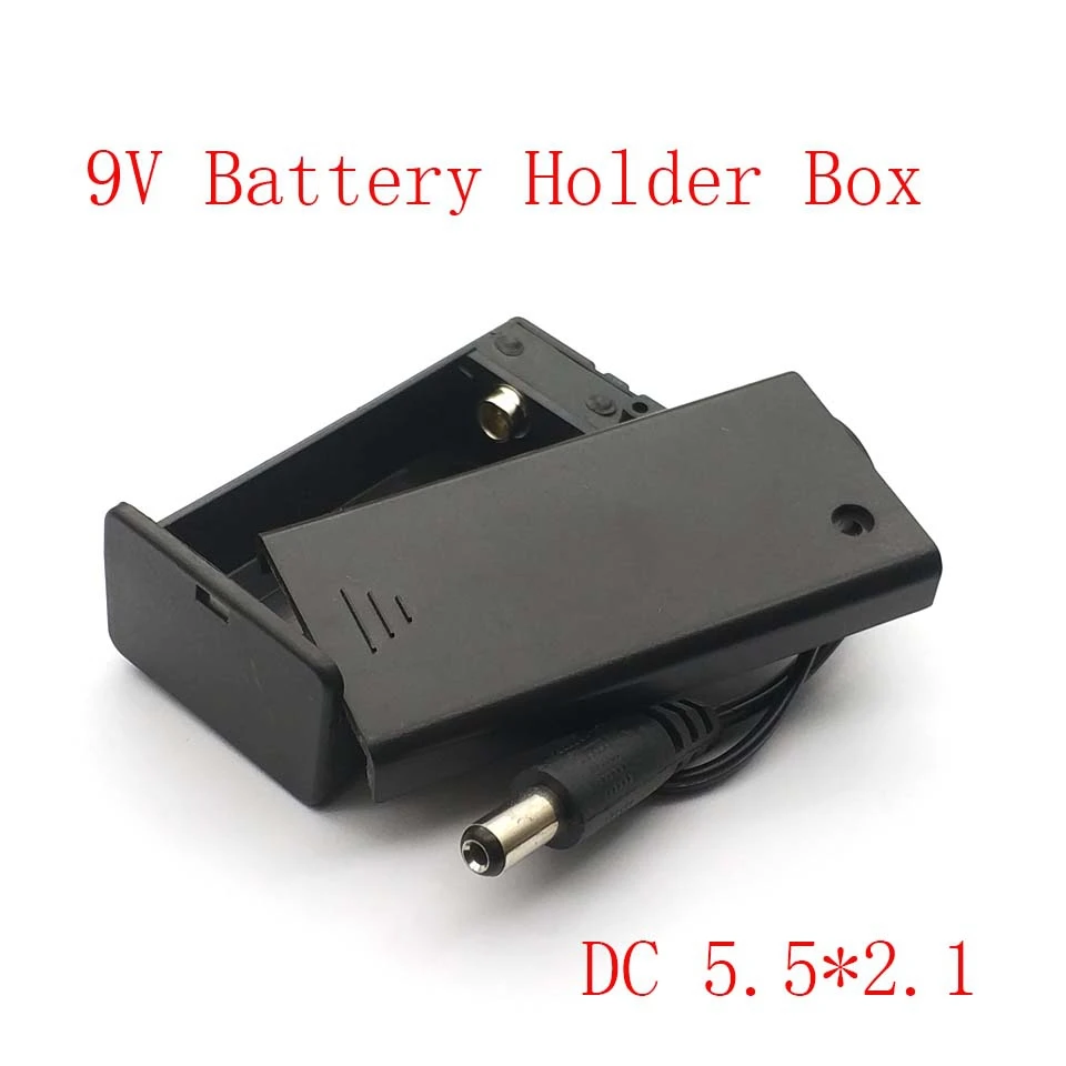 

New Arrival 9V PP3 Battery Holder Box Case Wire Lead ON/OFF Switch Cover + DC 2.1mm Plug