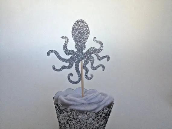 

Glitter Octopus Cupcake Toppers girls birthday party beach Wedding Bridal Shower Engagement Hens Night Party food picks