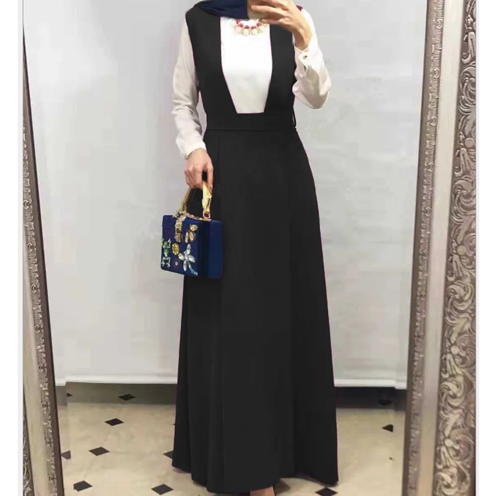Black Skirt Женские длинные юбки на лямках модные мусульманские трапециевидные макси юбки с высокой талией повседневные винтажные летние юбки размера плюс Faldas Saia - Цвет: Black Skirt
