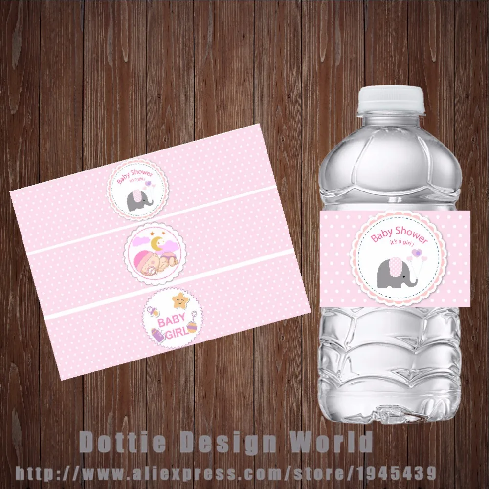 20 шт./партия розовое платье в горошек для девочек Baby shower ярлыки бутылки с водой Водонепроницаемый моноблок обертка Стикеры на день рождения поставка украшений для вечеринок