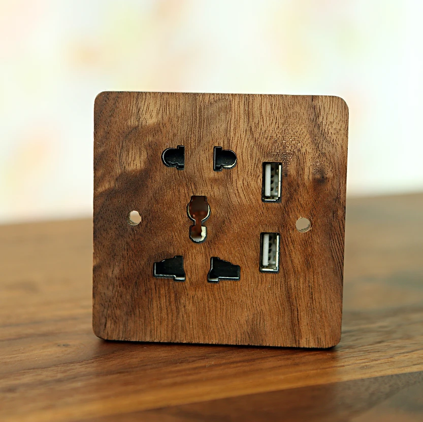 Настенная розетка из дерева с пятью отверстиями двумя портами USB|wooden baby|socket