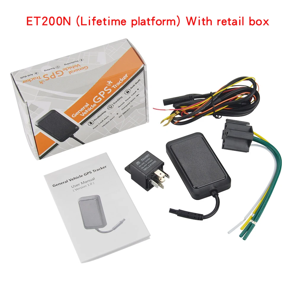 Multi-function WeTrack2 ET200N Vehicle Car GPS Tracker Cut off the Oil Over Speed Alarm Vibration alarm 9-90V voltage range - Цвет: With box(Lifetime)