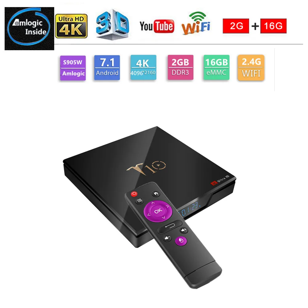 T10 ТВ-приставка Android 7 1 Amlogic S905W 2 Гб 16 четырехъядерный медиаплеер 4G Wifi 4K HDR10