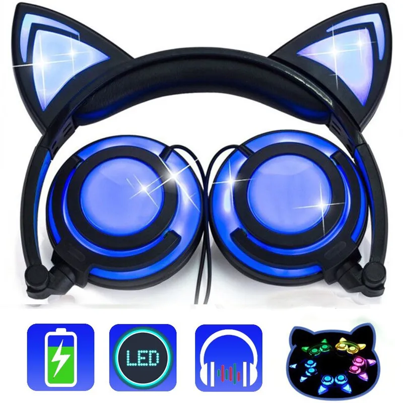 Складные мигающие наушники с кошачьими ушками ihens5 светящийся светодиодный