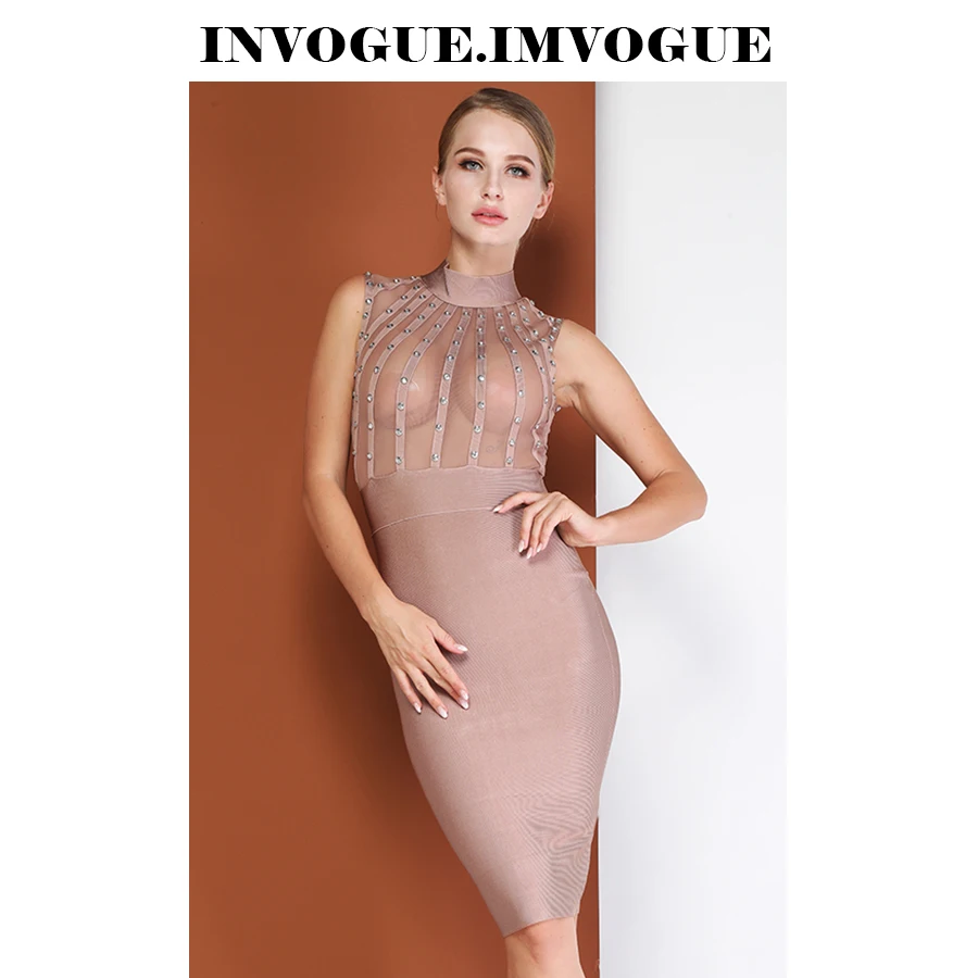 Женское Сетчатое платье без рукавов INVOGUE облегающее Вечернее Платье До Колена