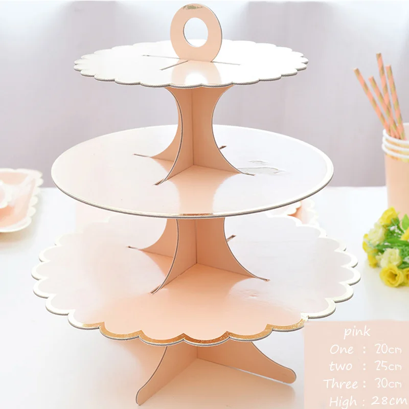 Pink Cake stan Paper Cake Rack Stand Tea Time Cupcake Pink Blue Mint Green Plate Holder Wedding Birthday Party Baby Shower Decoration 30*35CM - Цвет: Pink Cake stan