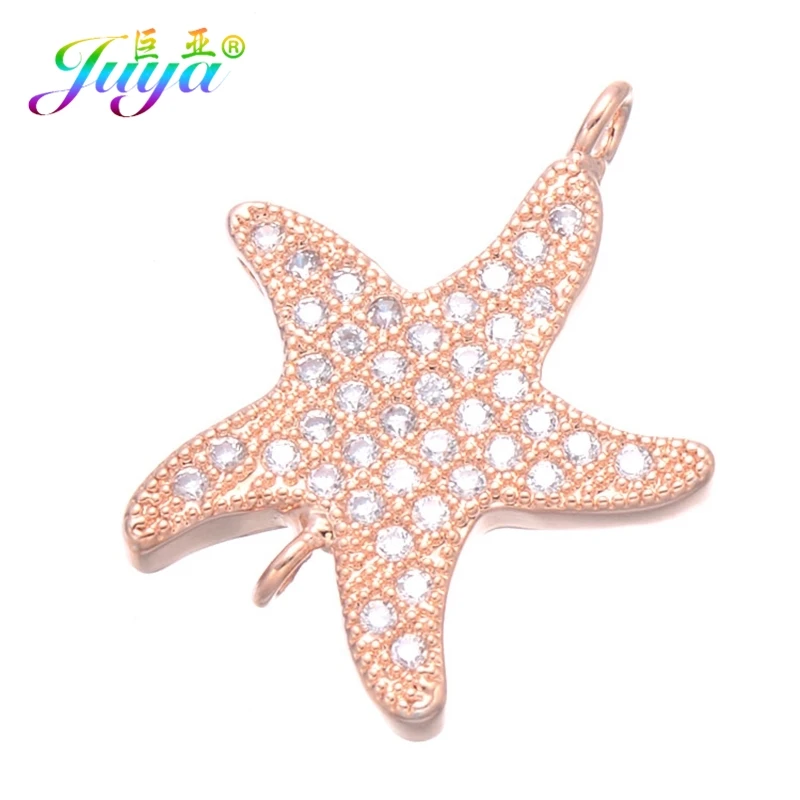 Rose Gold Juya DIY аксессуары для изготовления ювелирных изделий микро Pave циркон цветок звезда подвески-соединители для браслетов серьги аппаратный материал - Цвет: Rose Gold