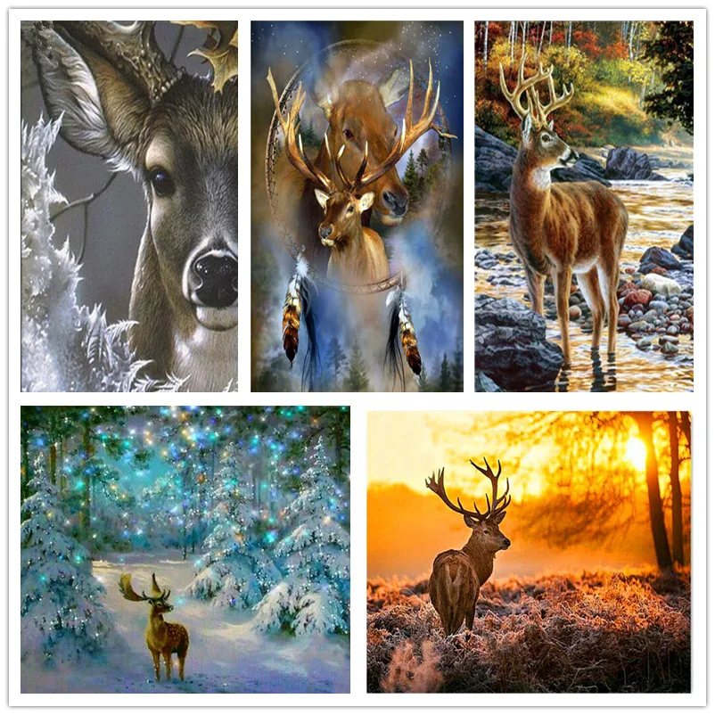 5d diy Алмазная вышивка декорация круглая картина крестиком олени икона мозаика