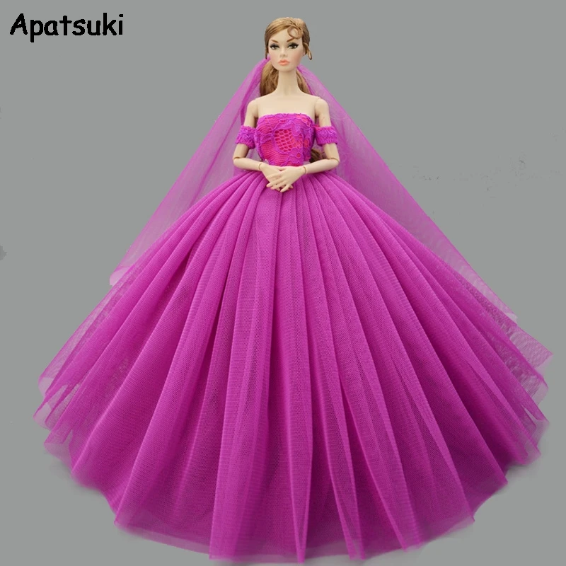 Фиолетовая Модная Одежда для куклы Барби платье принцессы вечерние платья