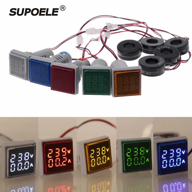 CE RoHS 22mm LED Square Panel Indicator Type Digital Voltmeter Ammeter Ampmeter 2 In 1 Testing Range AC 20-500V 1-100Amp | Лампы и