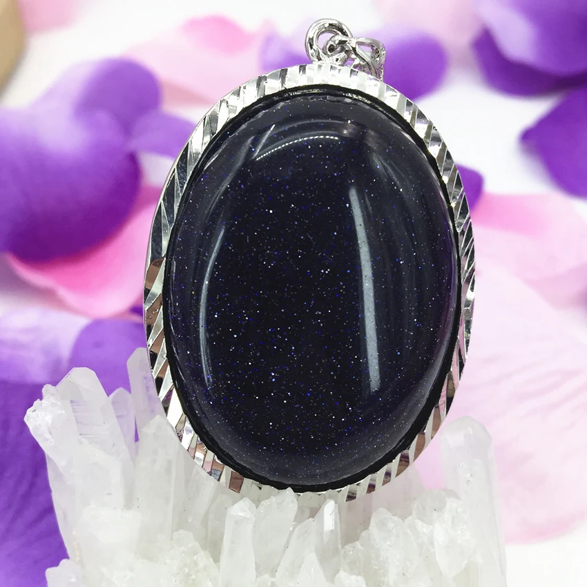 Высококачественный натуральный голубой камень песчаник Овальный яйцо кулон 33*44 мм женские с серебряным покрытием прелести DIY Аксессуары и украшения B3068