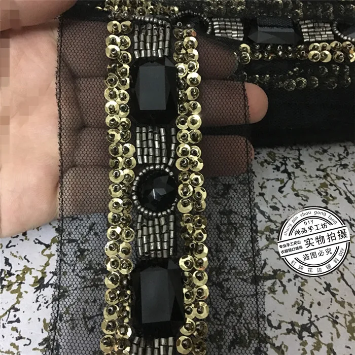 2 ярда жемчужные стразы золотые бусины кружевная отделка винтажная сетчатая