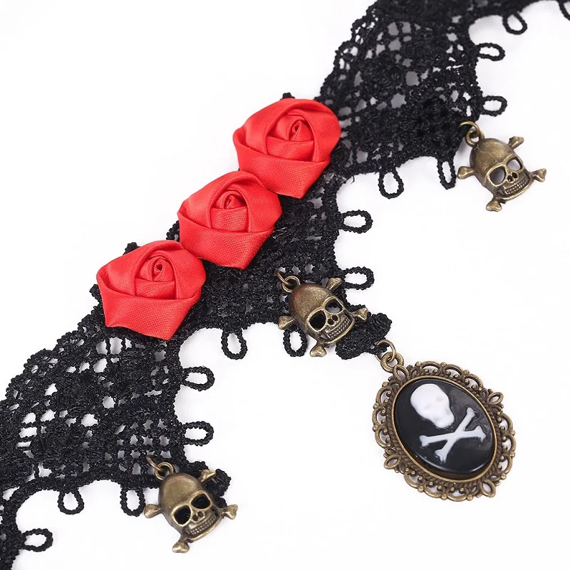 2018 Collares Хэллоуин кружевное ожерелье чокер Череп Кристалл винтажные Чокеры