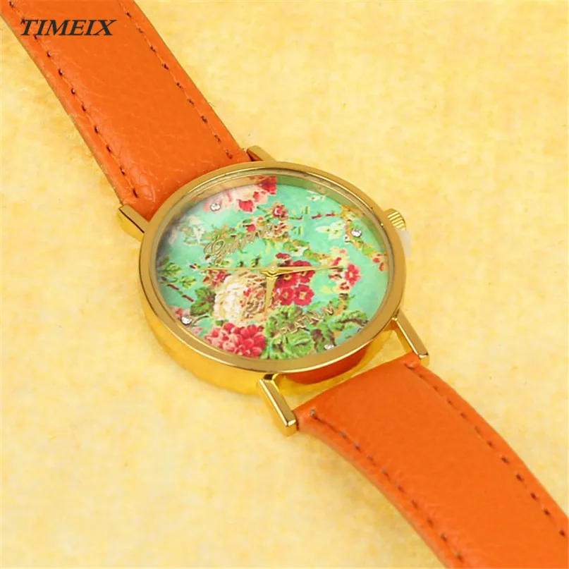 Новый стильный Для женщин кожа цветок розы часы Повседневные подарок украшения
