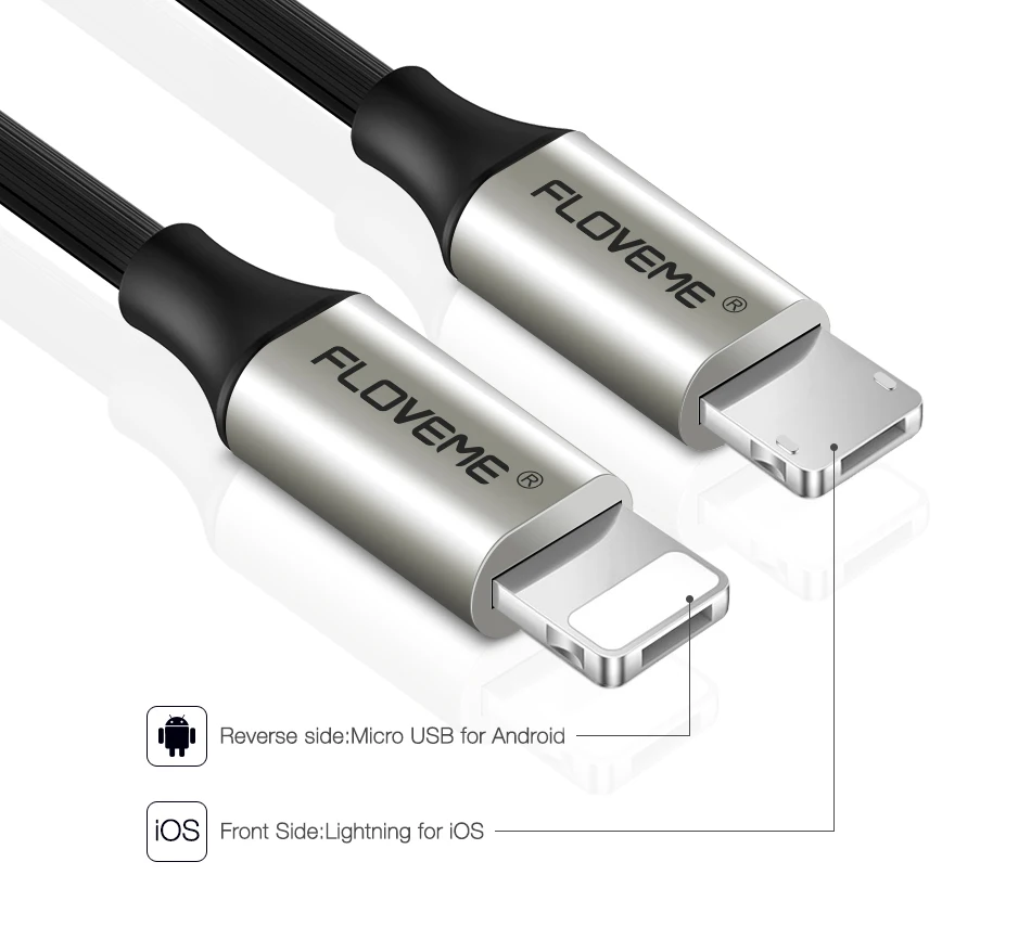 FLOVEME 2 в 1 USB кабель для iPhone X 7 6 s 5S кабель для быстрой зарядки для освещения USB кабель для iPad мобильного телефона