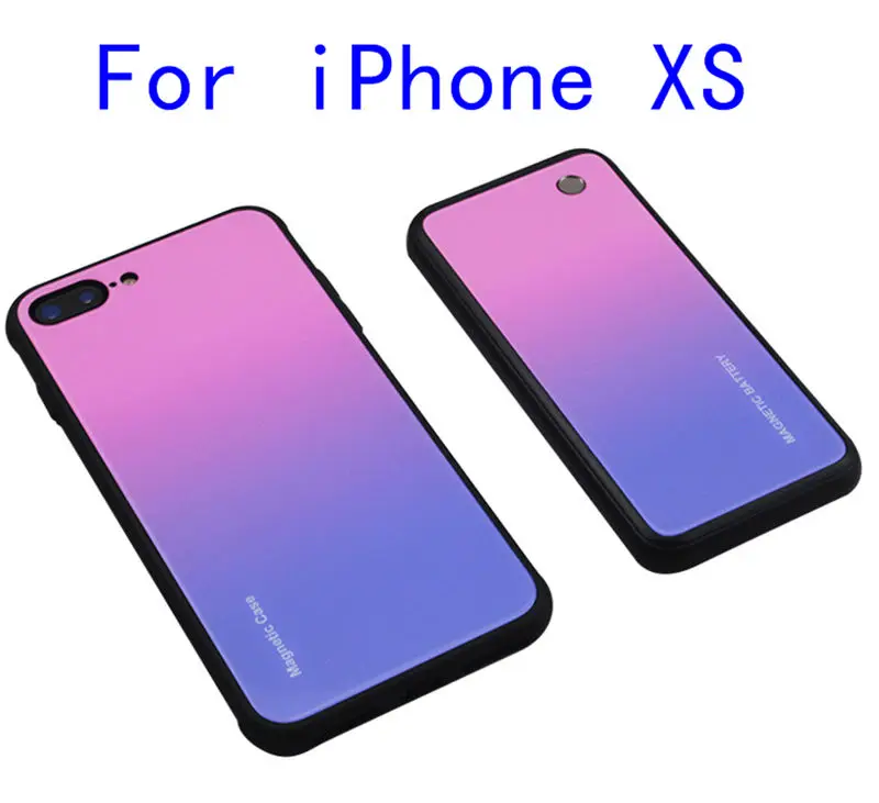 Тонкий чехол с зарядным устройством из закаленного стекла для iPhone XR X Xs Max, беспроводной магнитный внешний аккумулятор, Противоударная задняя крышка - Цвет: iXs-Pink