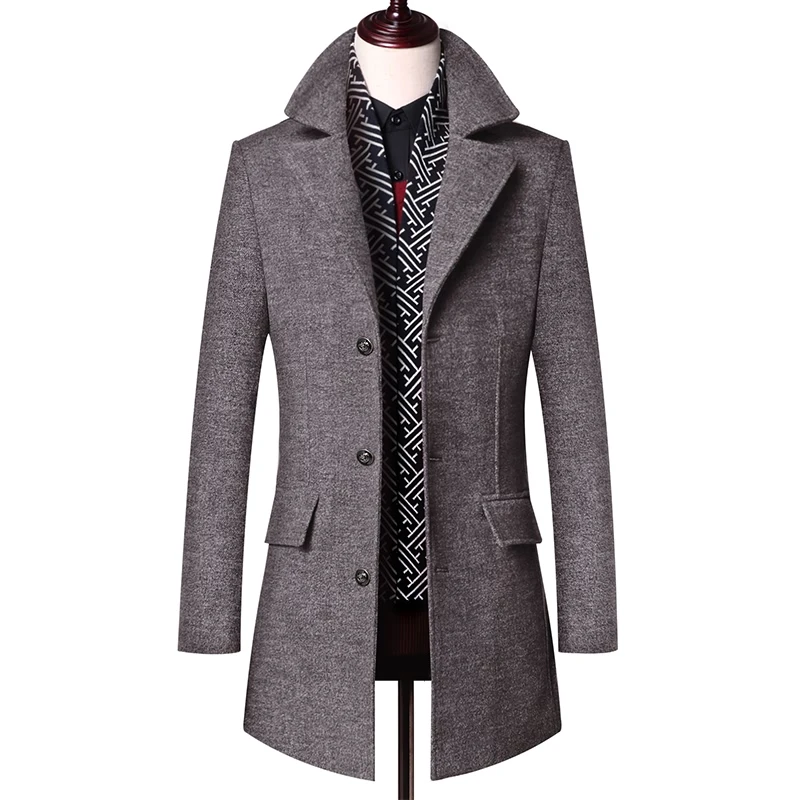 Мужской шерстяной тренчкот с 3 пуговицами серого цвета | Мужская одежда