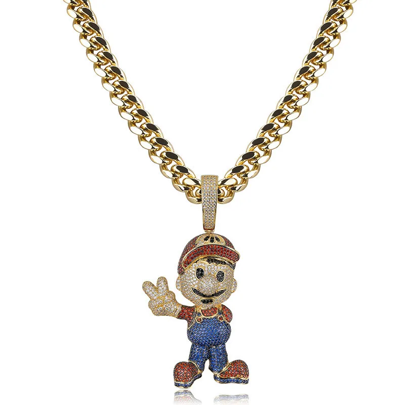 

OMYFUN Factory Price Big Cartoon Pendant Necklace Cuban Chain Hip Hop Bling Full CZ Iced Pave Mens Pendants & Necklaces Bijoux